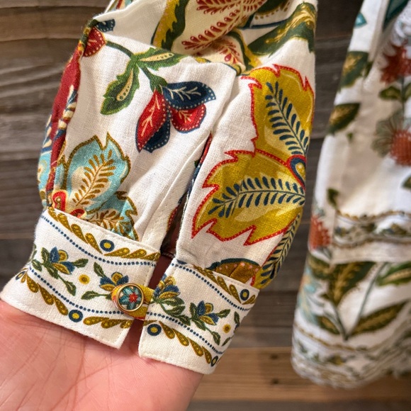 Farm Rio Botanical Off White Long Sleeve Romper Size Small NWT - Picture 7 of 16